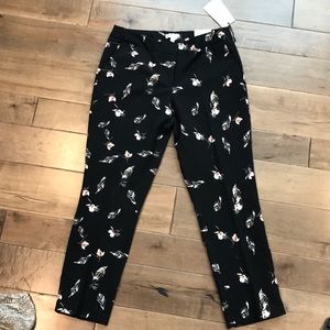 Feather and Flower Patterned Dress Pants
